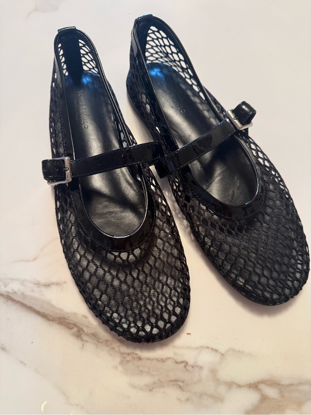 Tony Bianco Black Mesh Mary Jane Flats with Buckle Strap